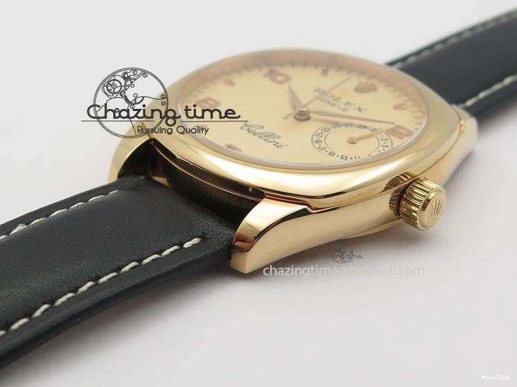 MiroTime 0103 EyeCatching Cellini Date RG Rose Gold Dial Numeral Markers On Black Leather Strap A 3884